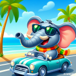 convertible Z4 with an elephant driving.png